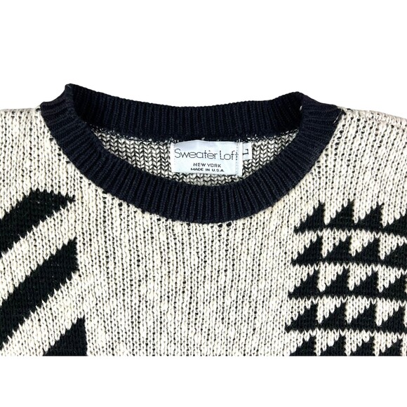 Vintage 90s Sweater Loft Crew Neck Geometric Sweater  Size L  Academic Grandpa - Picture 3 of 4